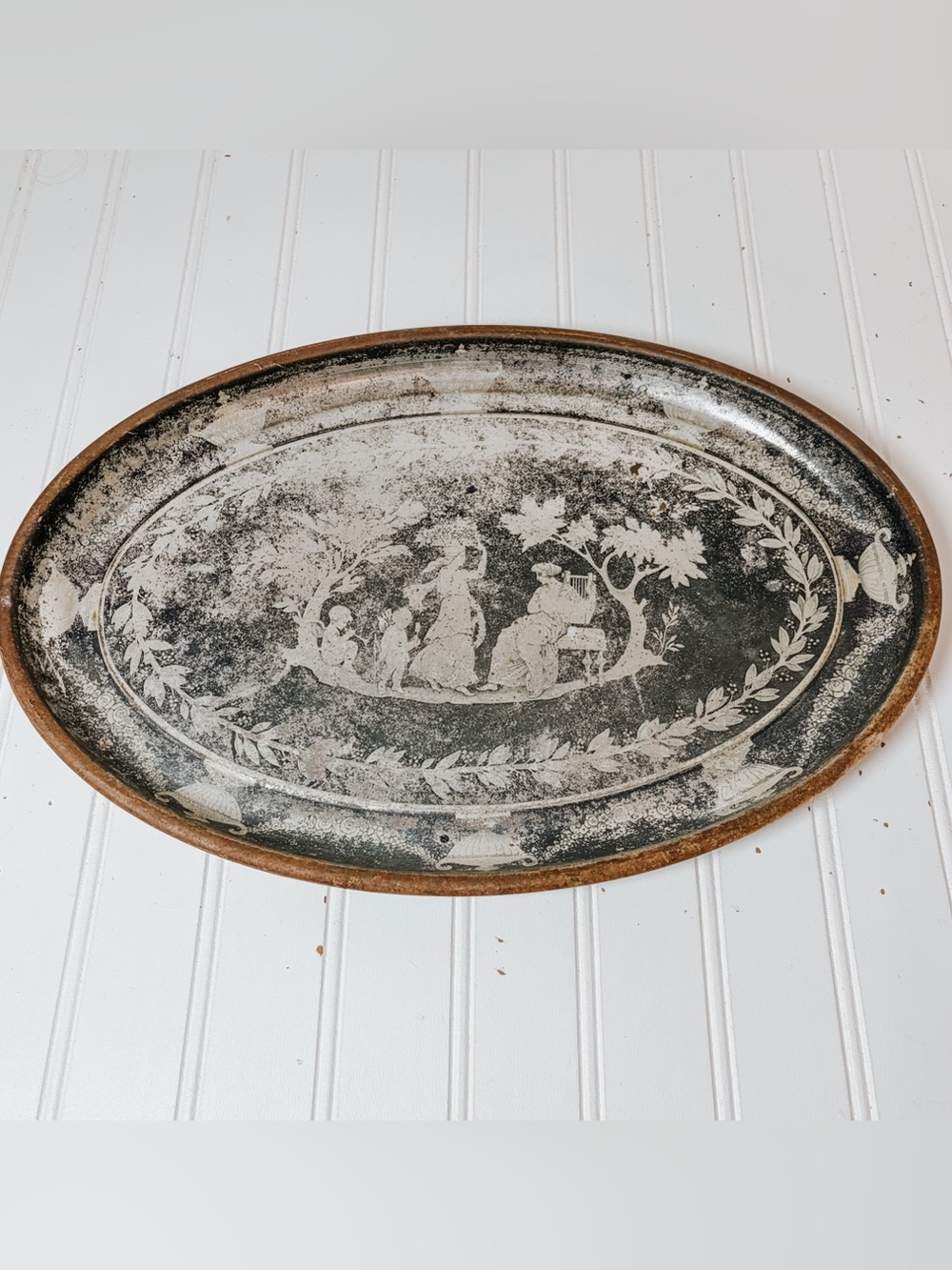 Vintage Victorian Scene Metal Tray